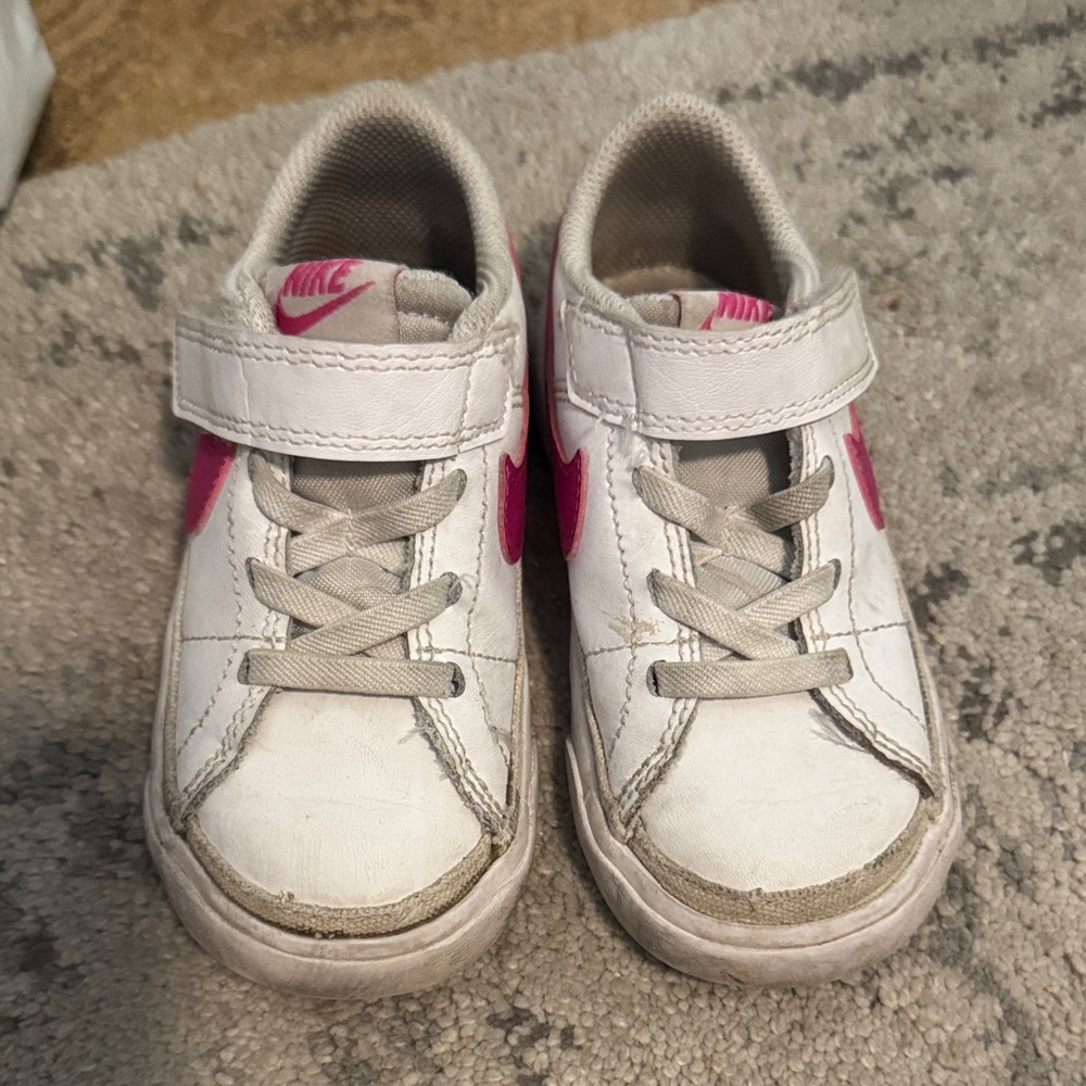 Nike Kids White Sneakers with Pink Accents